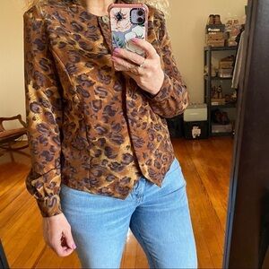 Vintage 90s leopard print Blouse shoulder pads